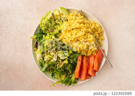 Healthy balanced breakfast with fats, fiber and protein Healthy balanced breakfast with fats, fiber and protein 122302089