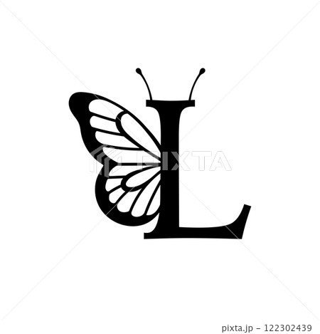 Vector design with split letter L with butterfly wings. Modern typography with nature-inspired elegance Vector design with split letter L with butterfly wings. Modern typography with nature-inspired elegance 122302439