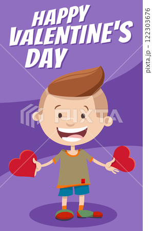 funny cartoon boy with hearts Valentines Day card funny cartoon boy with hearts Valentines Day card 122303676