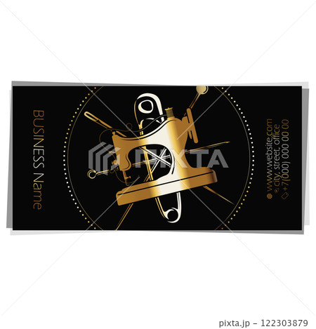 Golden sewing machine, sewing business card 122303879