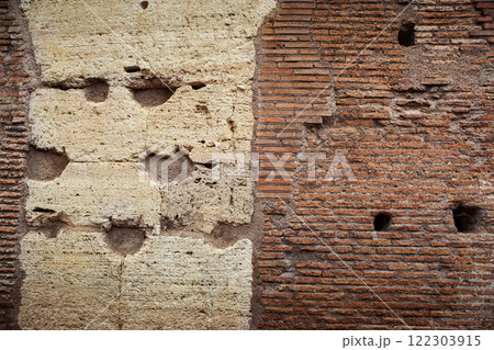 Close up of brick and stone wall in Roma ruins 122303915