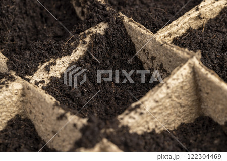 cardboard cups for seedlings with fertile soil 122304469