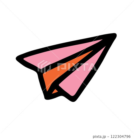 Doodle Paper Airplane icon hand drawn with black line and colored Doodle Paper Airplane icon hand drawn with black line and colored 122304796