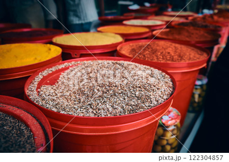 Spices at bazaar market stall Spices at bazaar market stall 122304857