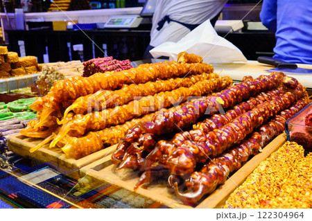 Colorful churchkhelas at georgian market 122304964