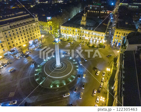Drone view on Liberty square (tower) and high building in distance (maybe hotel) Drone view on Liberty square (tower) and high building in distance (maybe hotel) 122305463