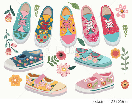 fashion cute sneakers with colorful flower print for kids fashion cute sneakers with colorful flower print for kids 122305652