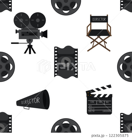 A seamless pattern with movie production design elements. Cinema themed print. A seamless pattern with movie production design elements. Cinema themed print. 122305875