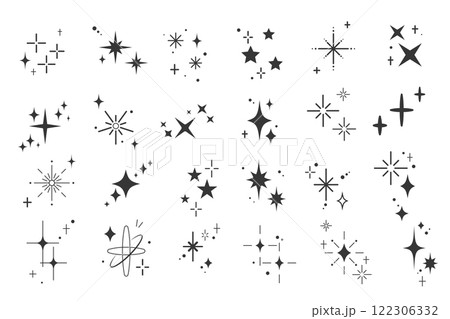 Various sparkle, glitter, and starburst minimalist stars 122306332