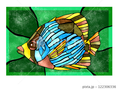 観賞魚アケボノチョウチョウウオカラフルタイル画風切り絵イラスト背景有り 観賞魚アケボノチョウチョウウオカラフルタイル画風切り絵イラスト背景有り 122306336