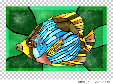 觀賞魚曙蝴蝶魚彩色瓷磚繪畫風格剪紙插圖與背景 觀賞魚曙蝴蝶魚彩色瓷磚繪畫風格剪紙插圖與背景 122306336