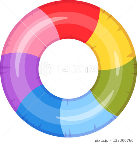 Multicolored inflatable ring floating on water, providing fun and safety during summer activities, representing carefree enjoyment and relaxation by the pool or beach Multicolored inflatable ring floating on water, providing fun and safety during summer activities, representing carefree enjoyment and relaxation by the pool or beach 122306760