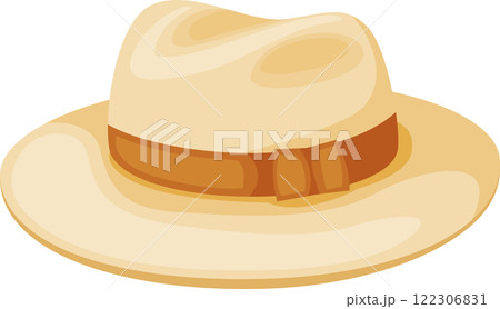 Classic panama hat showcasing a stylish brown ribbon, serving as a timeless accessory for sun protection while enhancing summer fashion and elegance in outdoor settings 122306831