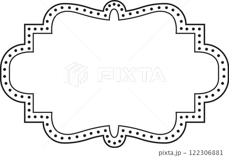 Black frame with dotted border creating a vintage or retro aesthetic, ideal for adding a touch of classic elegance to text, pictures, invitations, cards, or any design project 122306881