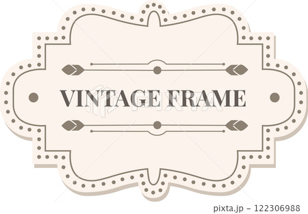 Featuring a vintage frame adorned with feathers and dots, creating a charming decoration against a light brown background, offering ample copy space for text or images 122306988