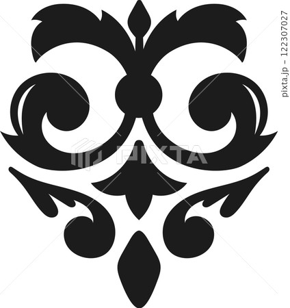 Classic decorative element featuring intricately designed stylized leaves, elegant spirals, and ornate floral motifs, creating a symmetrical and visually captivating pattern 122307027