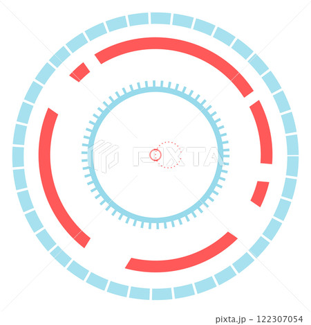 Futuristic head up display - HUD - interface with target and circular elements forming a technological background, ideal for video games, virtual reality, and other digital applications 122307054