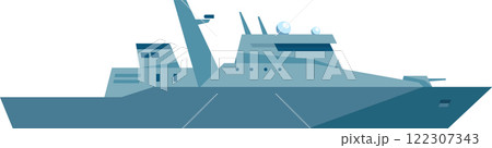 Modern warship equipped with advanced radar and weaponry, patrolling the sea, safeguarding maritime borders, and maintaining national security 122307343