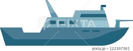 Military ship sailing on the sea, protecting national waters, ensuring maritime security with advanced radar and weaponry, a symbol of naval power and defense 122307361