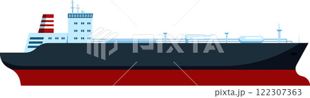 Side view of a large oil tanker or cargo ship sailing on the ocean, representing maritime transport, global trade, and energy or freight transportation 122307363