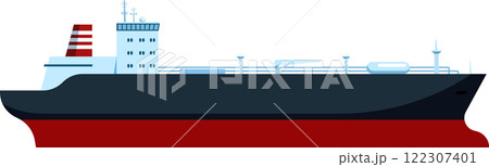 Large oil tanker ship sailing on the sea on white background, vector illustration of a cargo ship carrying oil or gas, maritime transport and business concept 122307401