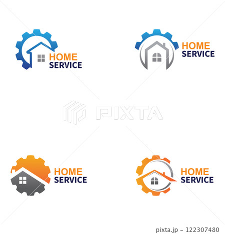 home service logo design vector illustration  home gear logo template 122307480