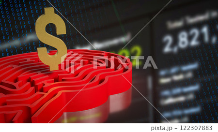 The Gold Dollar Symbol and maze for Business concept 3d Rendering. 122307883