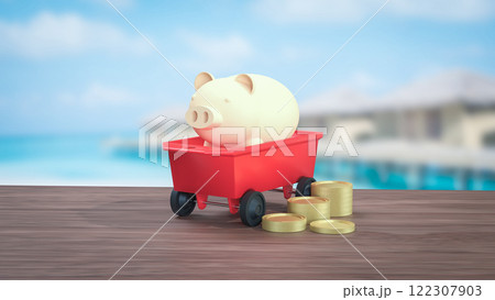 The Piggy Bank and coins for Earn or Saving Money concept 3d Rendering. 122307903