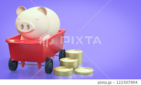 The Piggy Bank and coins for Earn or Saving Money concept 3d Rendering. 122307904