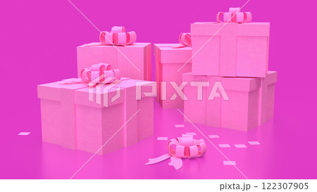 Gift box on  Pink Background  for celebration or valentines concept 3d rendering. 122307905