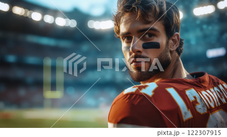 composite image of american football player looking at camera 122307915