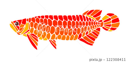 綺麗な観賞魚アロアナのステンドグラス風切り絵イラスト 綺麗な観賞魚アロアナのステンドグラス風切り絵イラスト 122308411