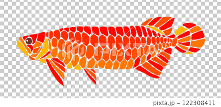 綺麗な観賞魚アロアナのステンドグラス風切り絵イラスト 綺麗な観賞魚アロアナのステンドグラス風切り絵イラスト 122308411