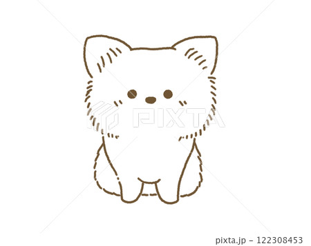 正面を向いてお座りをするチワワのイラスト 線画 正面を向いてお座りをするチワワのイラスト 線画 122308453