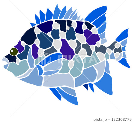 海水魚イシガキダイのステンドグラス画風切り絵イラスト目地無し 122308779