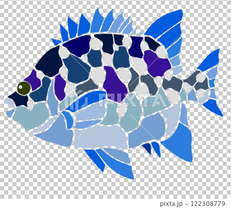 海水魚イシガキダイのステンドグラス画風切り絵イラスト目地無し 122308779