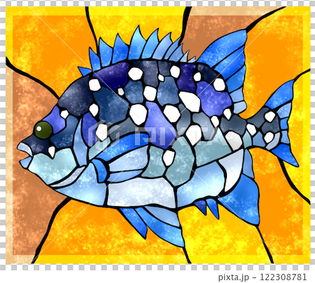 美麗的瓷磚式剪紙插圖,背景為鹹水魚石垣島 美麗的瓷磚式剪紙插圖,背景為鹹水魚石垣島 122308781
