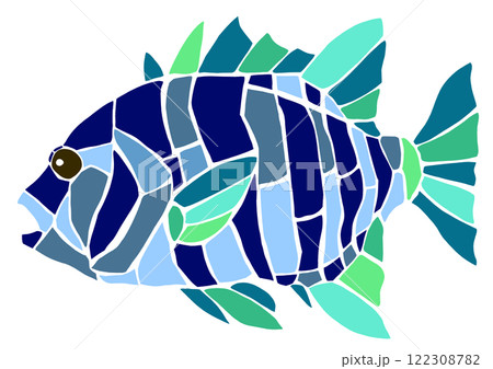 海水魚イシダイの素敵なステンドグラス風切り絵イラスト 海水魚イシダイの素敵なステンドグラス風切り絵イラスト 122308782