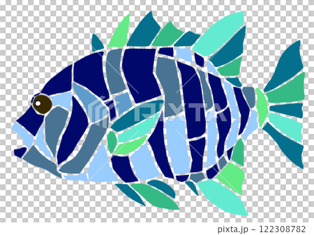 海水魚イシダイの素敵なステンドグラス風切り絵イラスト 海水魚イシダイの素敵なステンドグラス風切り絵イラスト 122308782