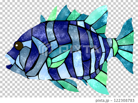 美麗的瓷磚式鹹水魚石台剪紙插圖 美麗的瓷磚式鹹水魚石台剪紙插圖 122308783