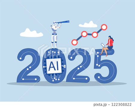 innovation Year 2025 vision,robbot looking use binoculars for discovery new business chip by ai or Artificial Intelligence to achievement or plan for success,new year resolution concept innovation Year 2025 vision,robbot looking use binoculars for discovery new business chip by ai or Artificial Intelligence to achievement or plan for success,new year resolution concept 122308822