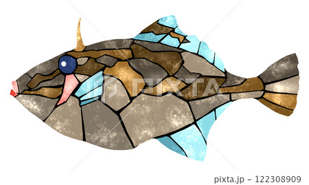 海水魚ウマズラハギの素敵なタイル画風切り絵イラスト 海水魚ウマズラハギの素敵なタイル画風切り絵イラスト 122308909