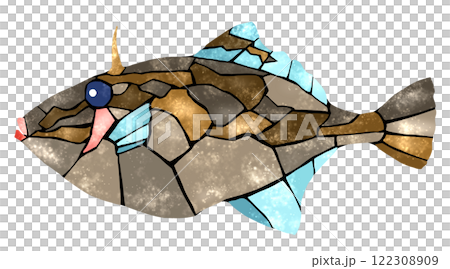 海水魚ウマズラハギの素敵なタイル画風切り絵イラスト 海水魚ウマズラハギの素敵なタイル画風切り絵イラスト 122308909
