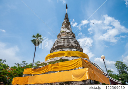 The sacred pagoda enshrined the Buddha's relics in Wat Phra Fang temple in Uttaradit province of Thailand. Built since 1700 B.E. during Sukhothai period. The sacred pagoda enshrined the Buddha's relics in Wat Phra Fang temple in Uttaradit province of Thailand. Built since 1700 B.E. during Sukhothai period. 122309080