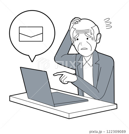 メールが来て困っているシニア男性 122309089