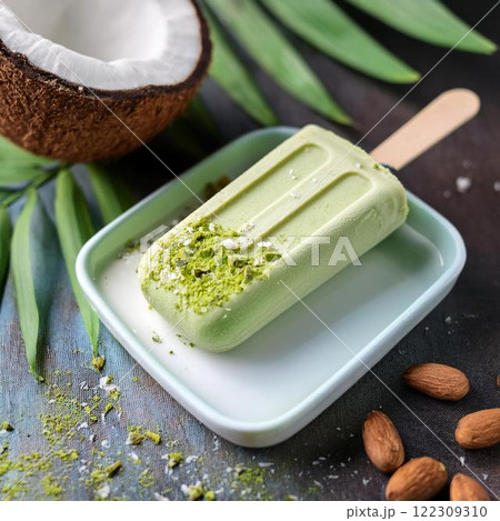 美味しそうなココナッツクリームと抹茶のアイスバー 美味しそうなココナッツクリームと抹茶のアイスバー 122309310