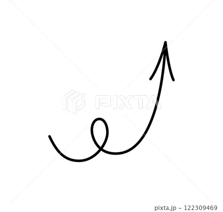 Spiral hand drawn arrow. Curly line doodle black arrow. Funny design infographic element. Spiral spring pointer. Vector illustration isolated on white background Spiral hand drawn arrow. Curly line doodle black arrow. Funny design infographic element. Spiral spring pointer. Vector illustration isolated on white background 122309469