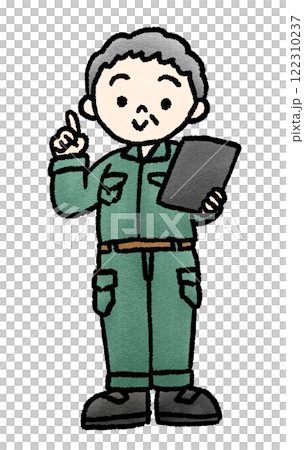 元気に働くシニア世代の手描きイラスト 122310237