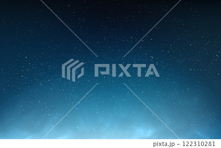 Night background. Beautiful sky wallpaper with stars. Clouds with glowing effect. Magic stardust texture. Blue universe with soft light. Cosmos poster template. Vector illustration Night background. Beautiful sky wallpaper with stars. Clouds with glowing effect. Magic stardust texture. Blue universe with soft light. Cosmos poster template. Vector illustration 122310281