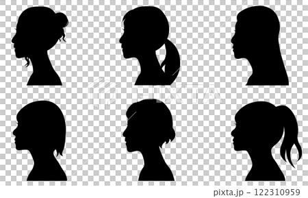 女性側面輪廓和各種髮型設計材料的集合 122310959